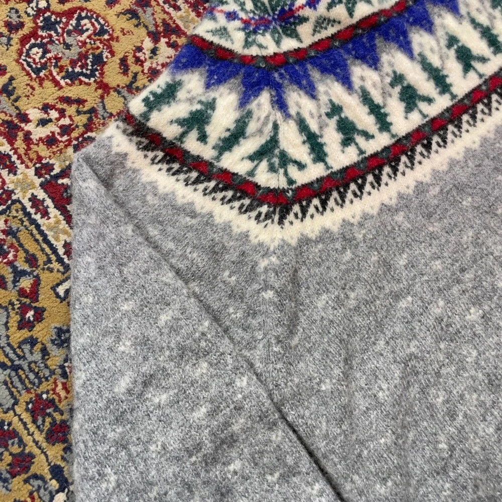 VTG‎ 80s 90s Eddie Bauer Fair Isle Alpine Wool Birdseye Gray Sweater S Felted - Picture 3 of 6